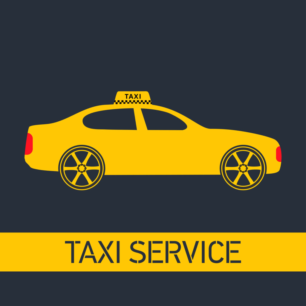 Taxi Icon. Taxi Service. Yellow Taxi Car. Grey Background